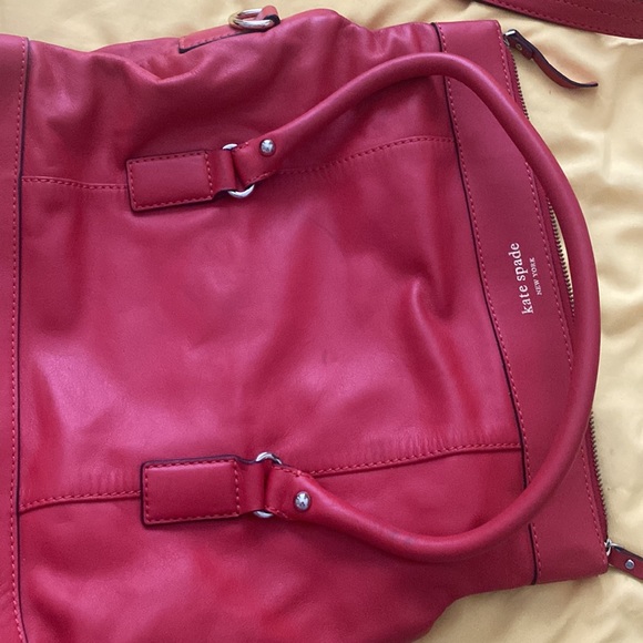 New Kate Spade foldover red leather large bag purse with shoulder strap - Picture 5 of 8